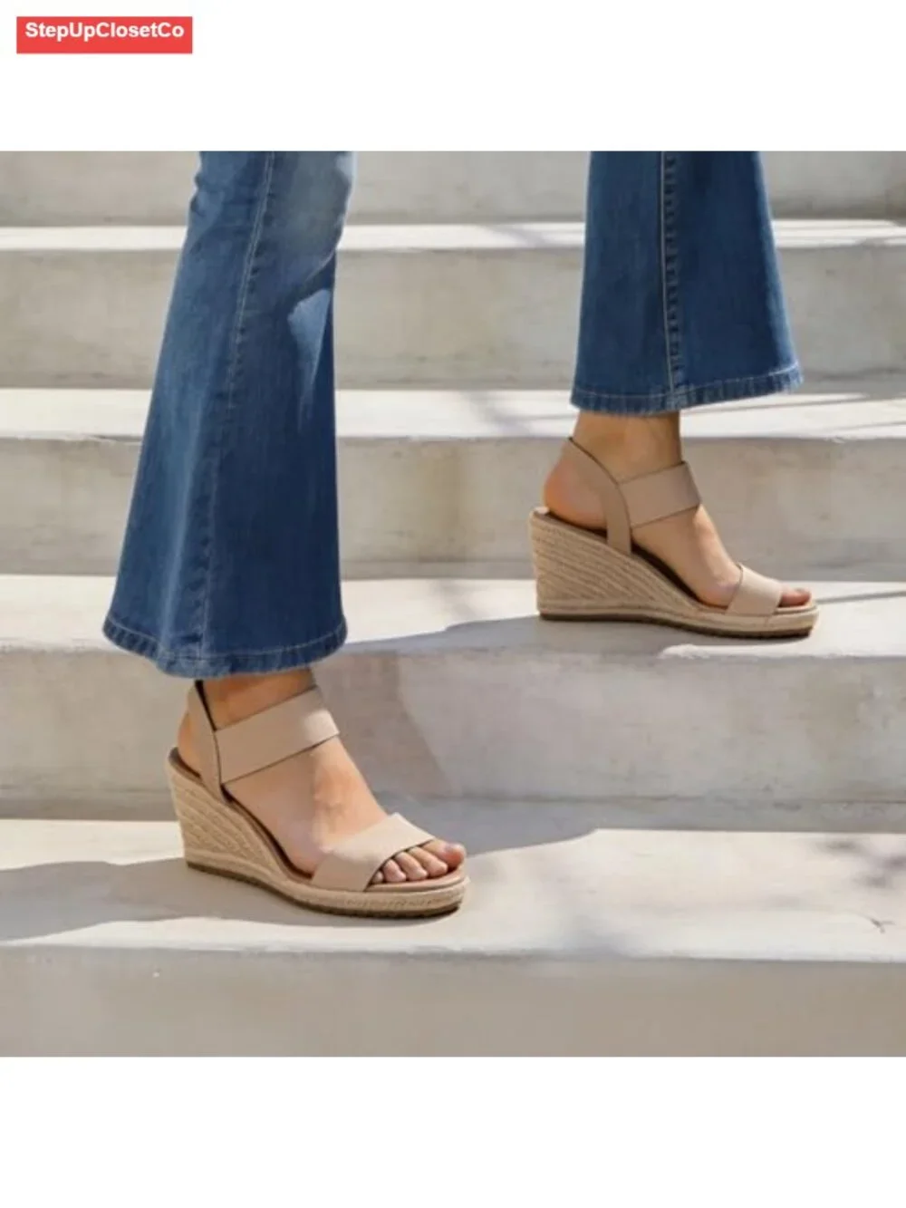 Espadrille Platform Wedge Sandals with Elastic Ankle Straps